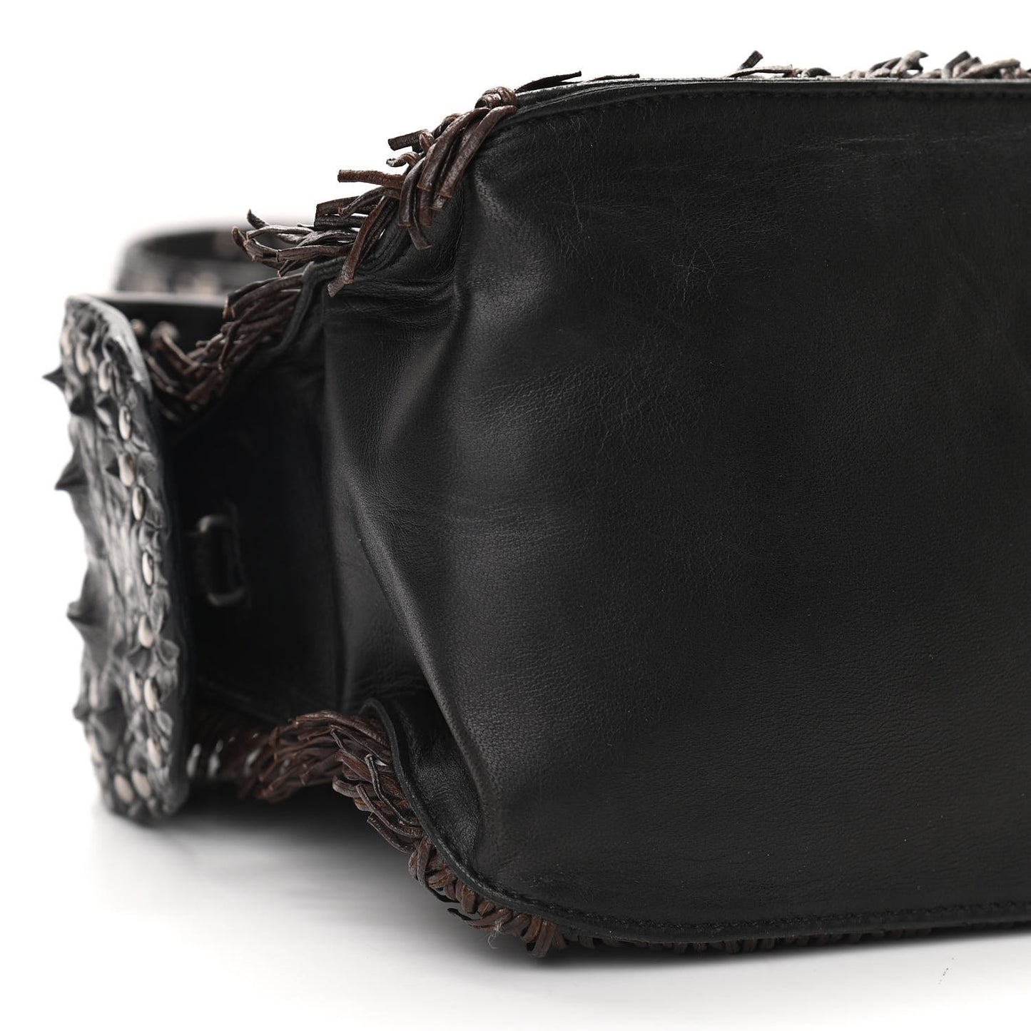 Nappa Intrecciato Alligator Fringe Shoulder Bag Black