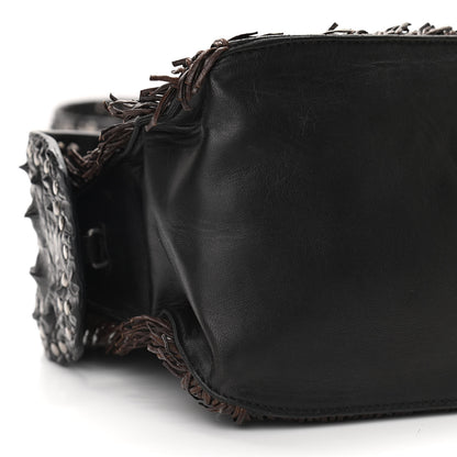 Bottega Veneta Nappa Intrecciato Alligator Fringe Shoulder Bag Black 9 of 10