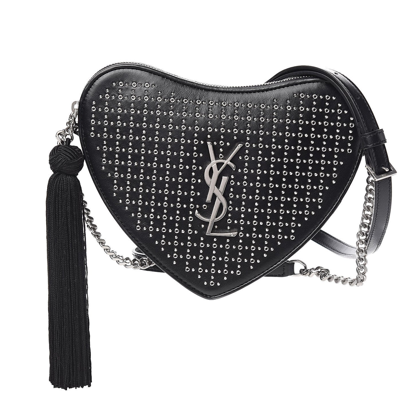 Calfskin Studded Monogram Heart Shoulder Bag Black