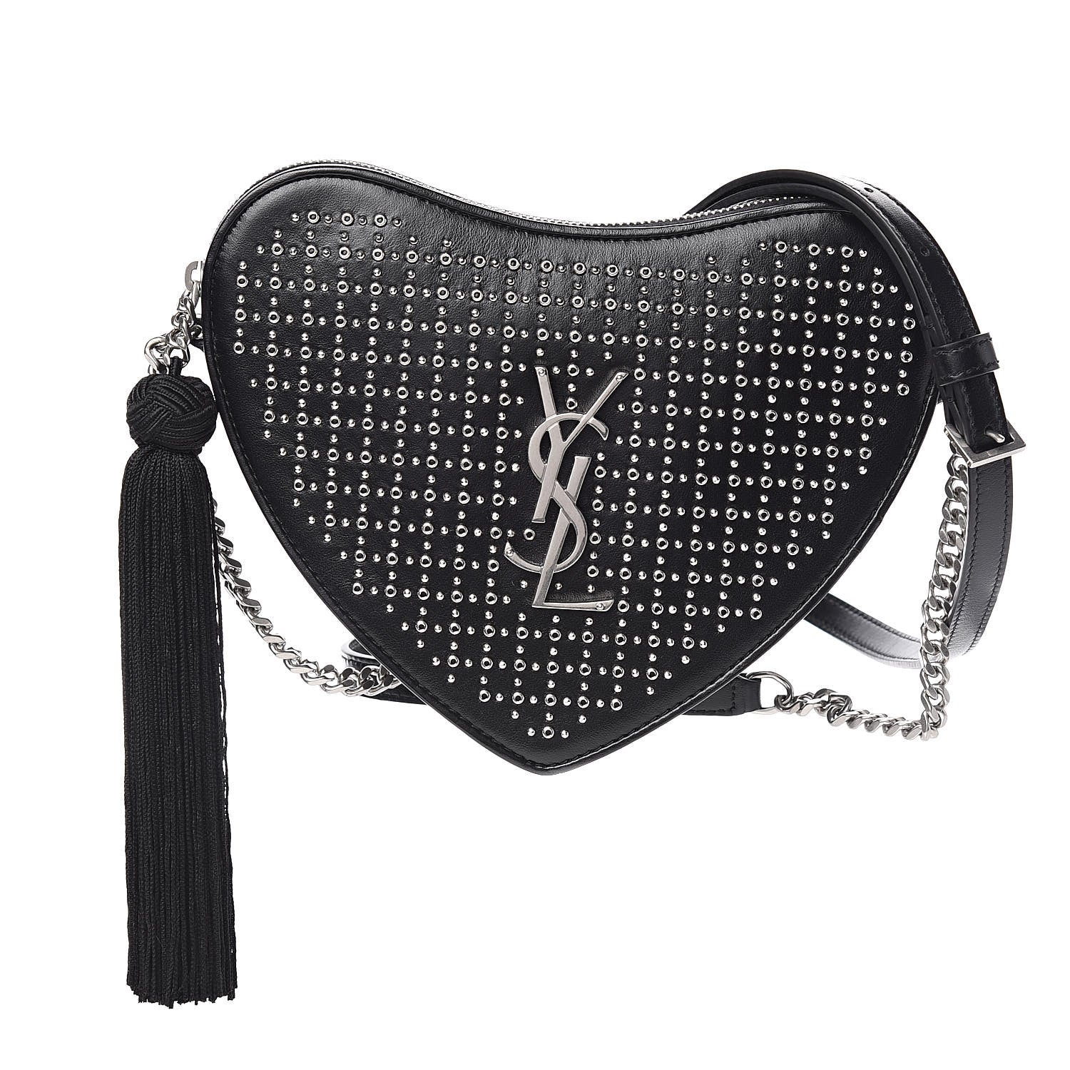 Saint Laurent Calfskin Studded Monogram Heart Shoulder Bag Black 1 of 10