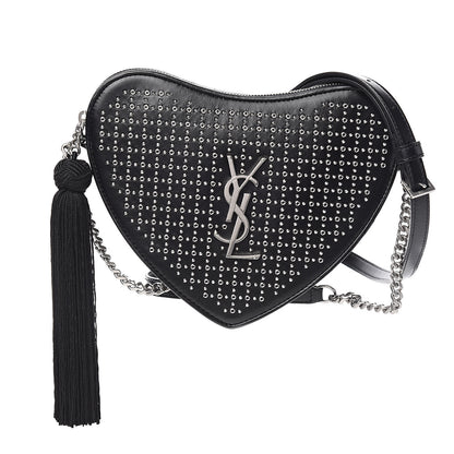 Saint Laurent Calfskin Studded Monogram Heart Shoulder Bag Black 1 of 10
