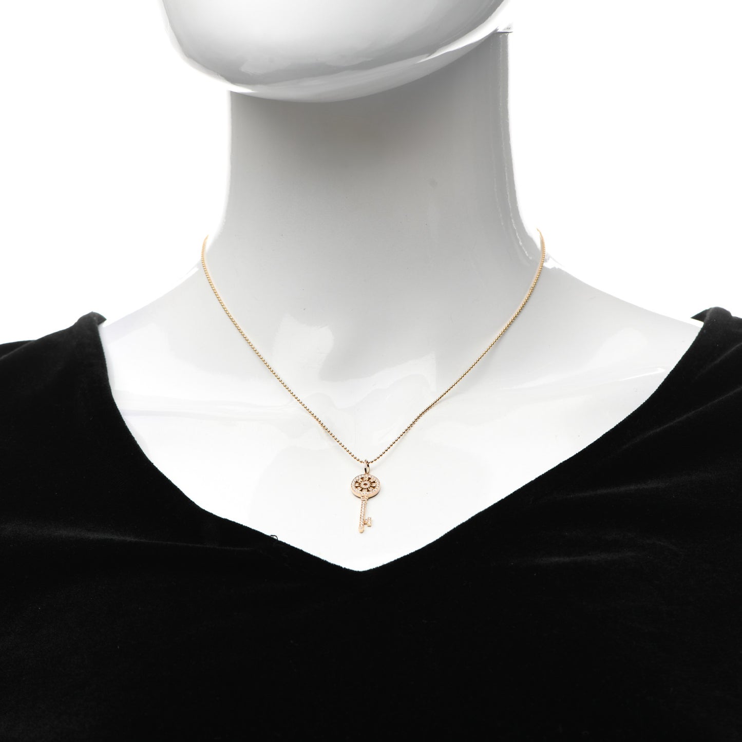 18K Rose Gold Diamond Petals Key Pendant Necklace