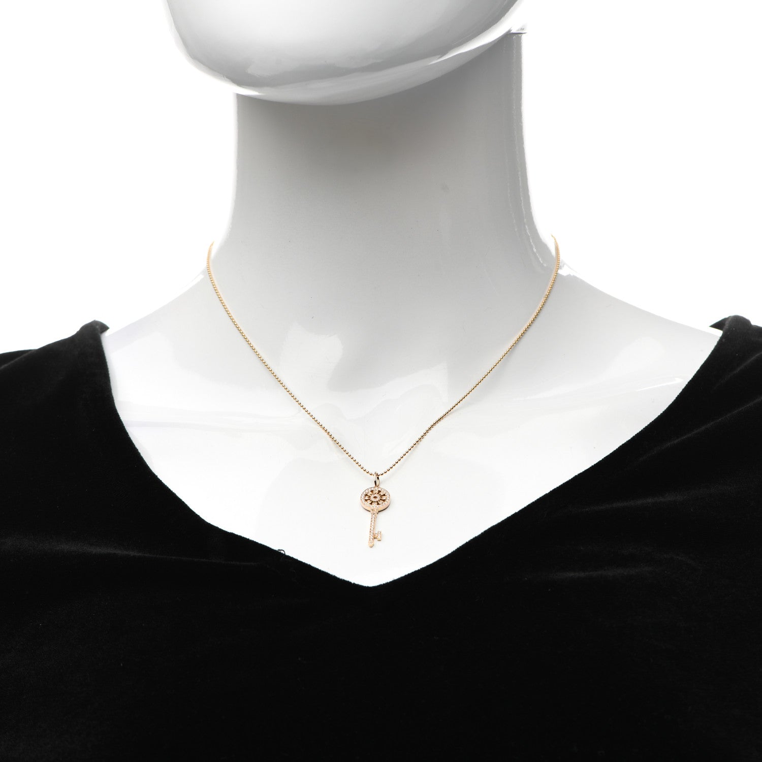 Tiffany 18K Rose Gold Diamond Petals Key Pendant Necklace 2 of 5