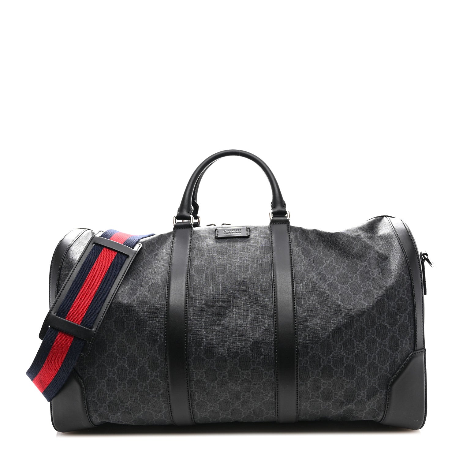 Gucci Soft GG Supreme Monogram Appia Calfskin Web Large Carry On Duffle Bag Black Grey 1 of 12