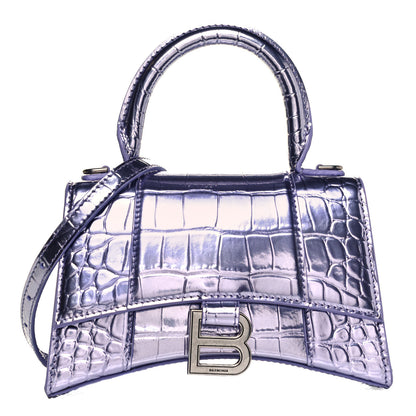 Balenciaga Metallic Calfskin Crocodile Embossed Hourglass Top Handle Bag XS Lilac 1 of 8