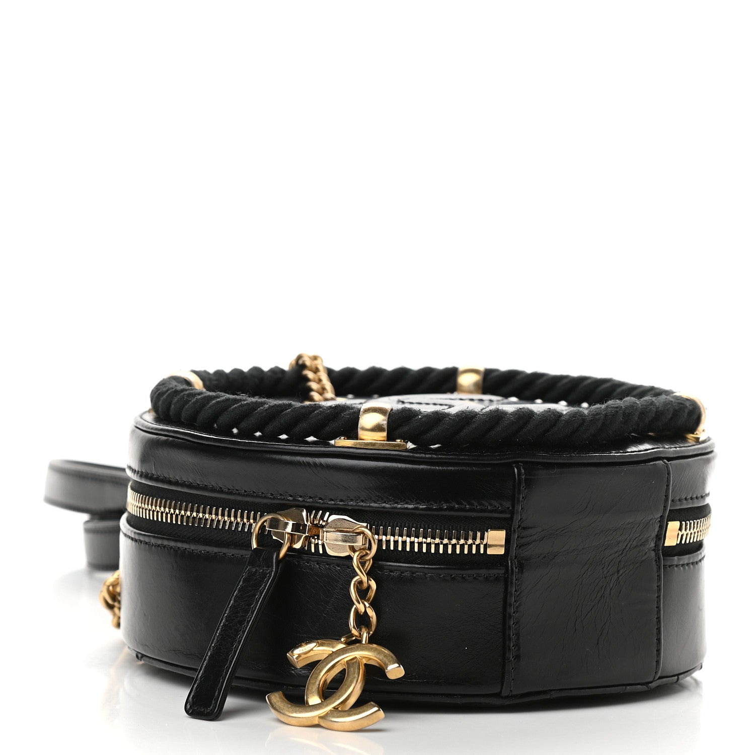 Chanel Crumpled Calfskin Cotton Small En Vogue Round Bag Black 3 of 9