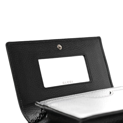 Gucci Dollar Calfskin Enamel Monochrome Mini GG Marmont Chain Wallet Black 7 of 11