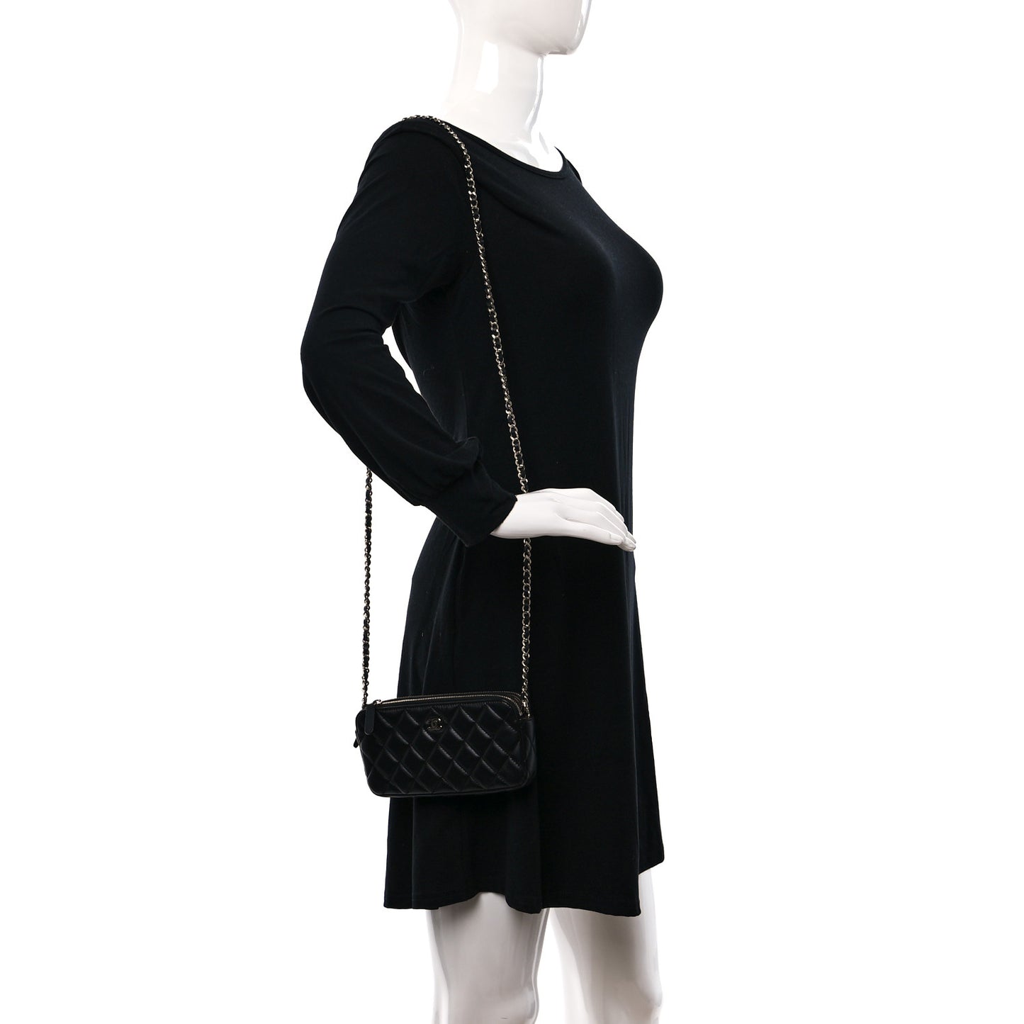 Lambskin Quilted Small Clutch With Chain Black