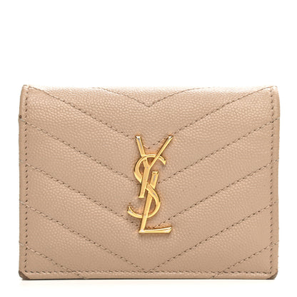 Saint Laurent Grain De Poudre Matelasse Chevron Monogram Card Case Nude Powder 1 of 11