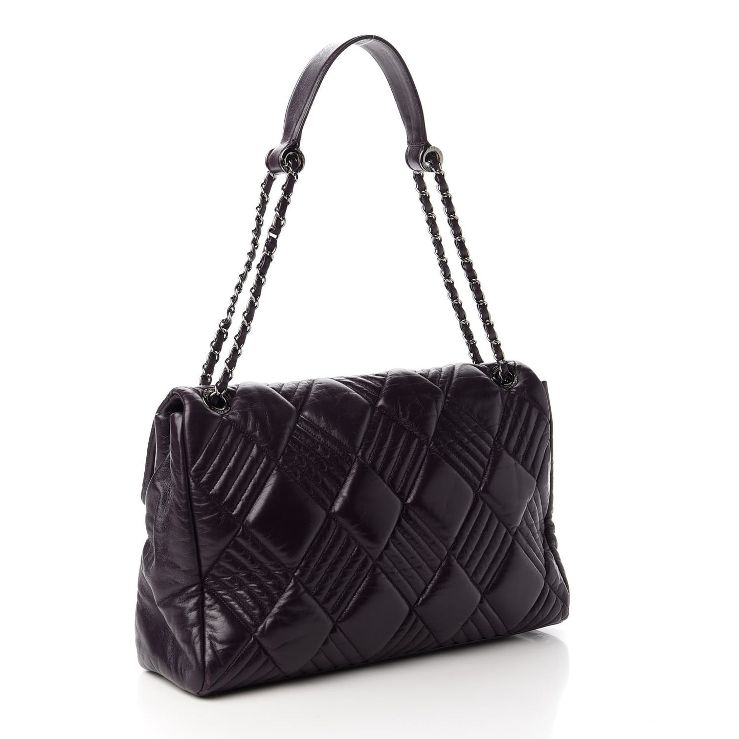 Calfskin Diagonal Quilted Flap Purple