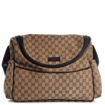 Gucci Monogram Natural Pigskin Large Diaper Bag Beige Ebony Cocoa Dark Chocolate 1 of 8
