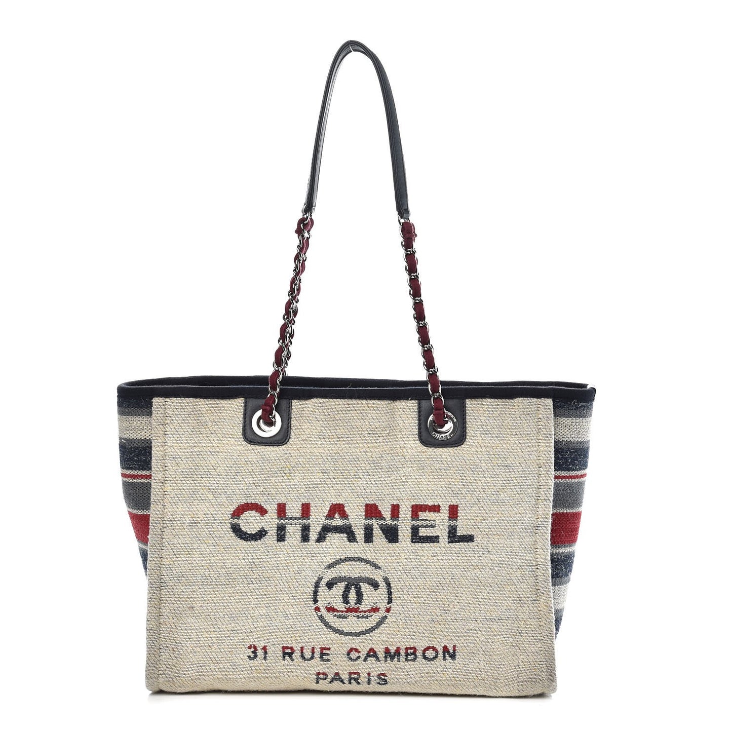 Striped Canvas Small Deauville Tote Beige