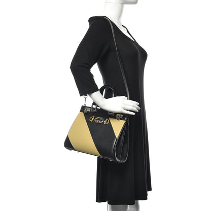 Gucci Smooth Calfskin Diagonal Striped Small Zumi Top Handle Bag Black Beige 2 of 10