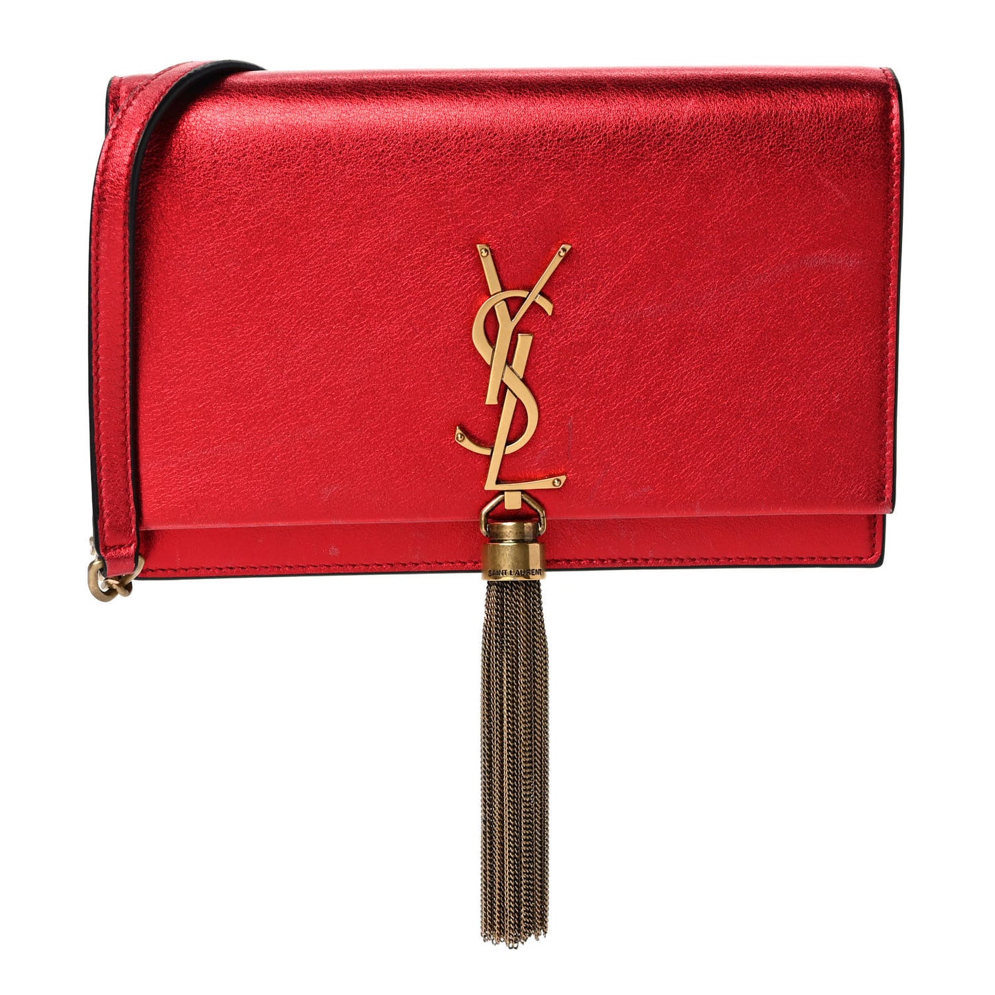 Metallic Calfskin Classic Monogram Kate Tassel Chain Wallet Red