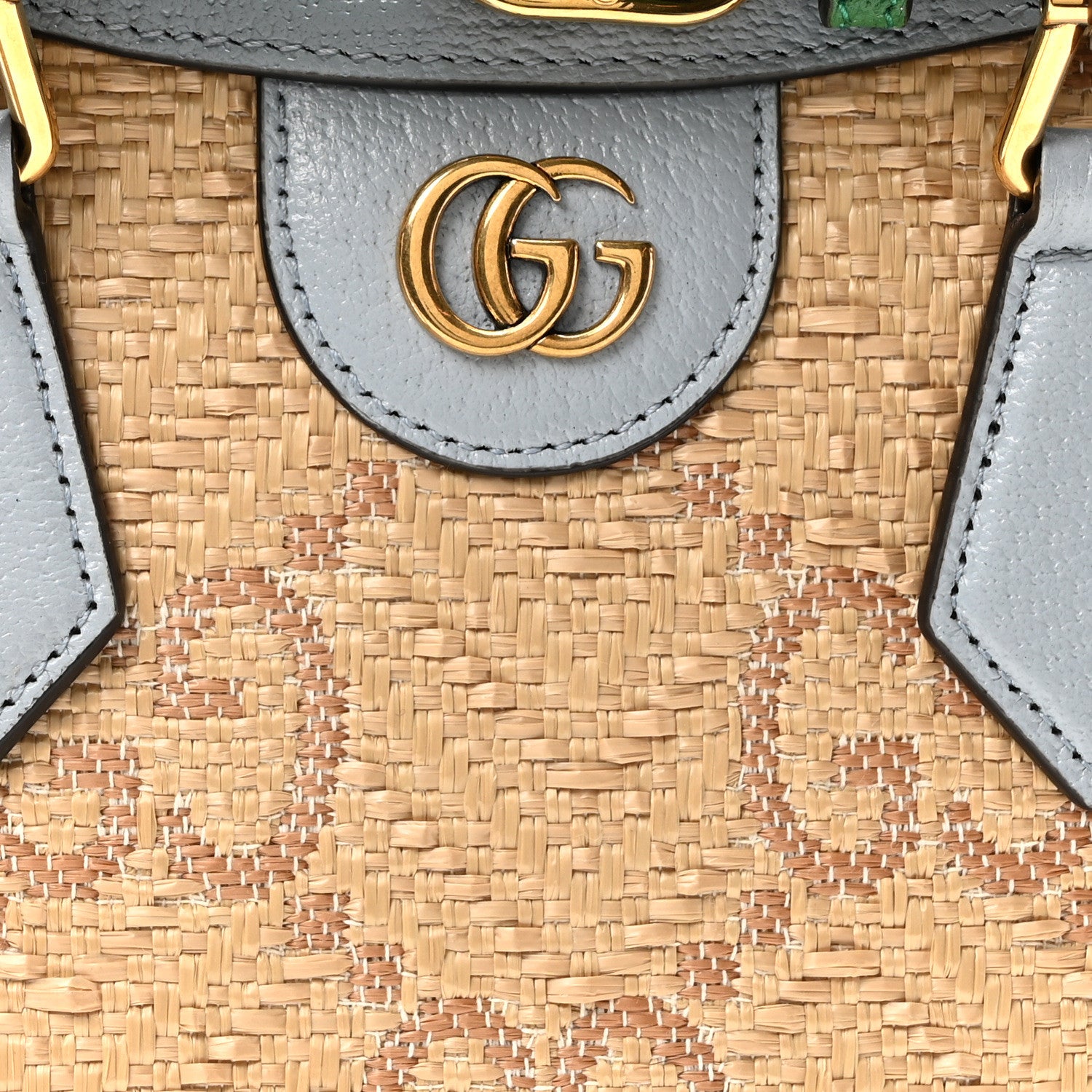 Gucci Raffia Textured Dollar Calfskin Web GG Monogram Small Diana Tote Bag Natural Brown New Shamarock Green 9 of 11