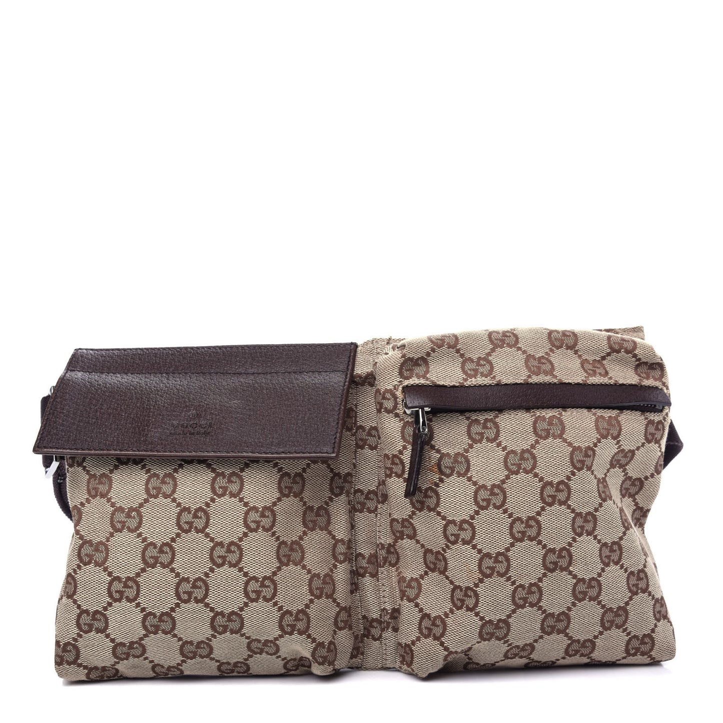 GG Monogram Double Pocket Belt Bag Dark Brown