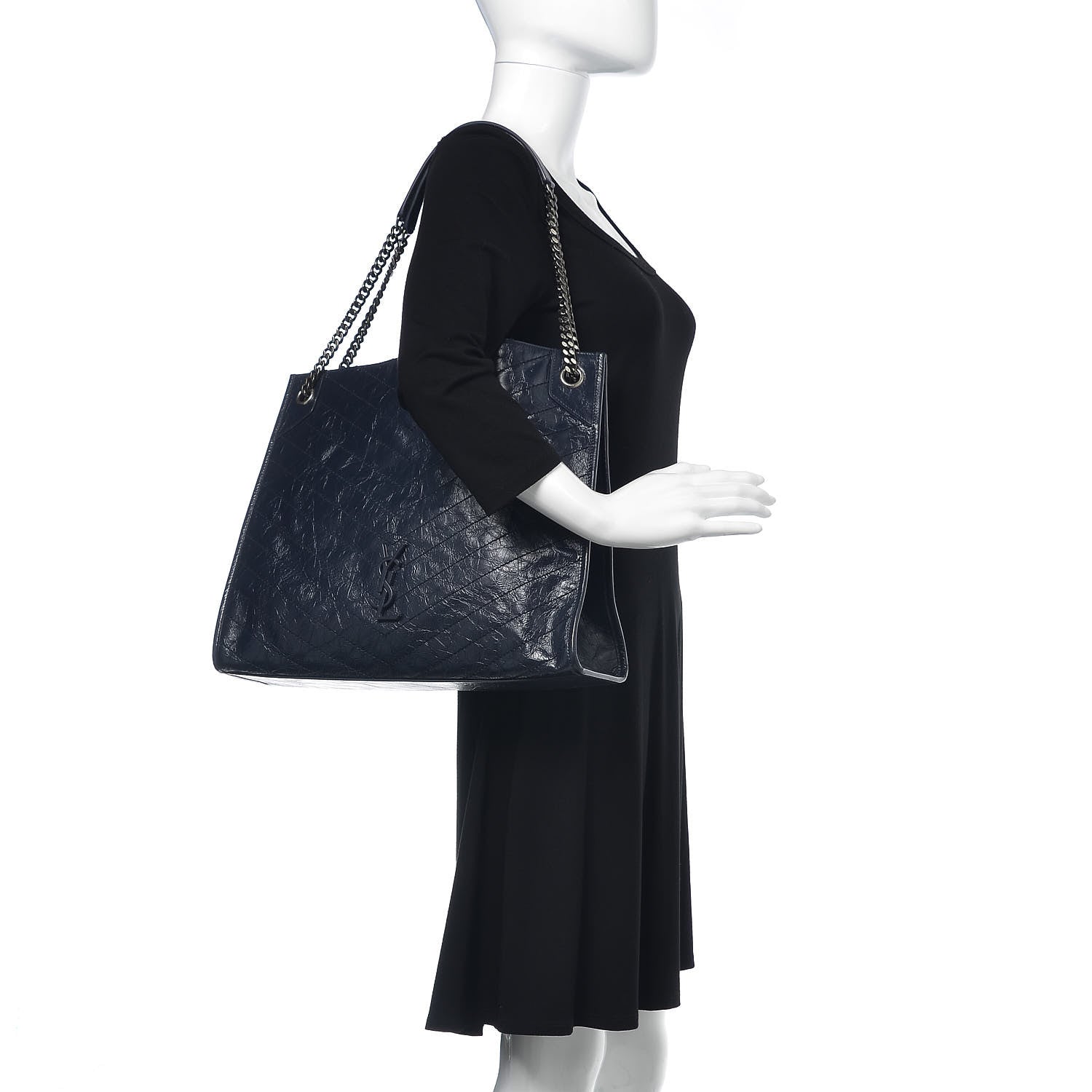 Saint Laurent Crinkled Calfskin Matelasse Monogram Niki Shoulder Bag Deep Marine 2 of 10