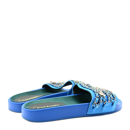 Chanel Satin Chain Flat Sandals 39 Bright Blue 5 of 9