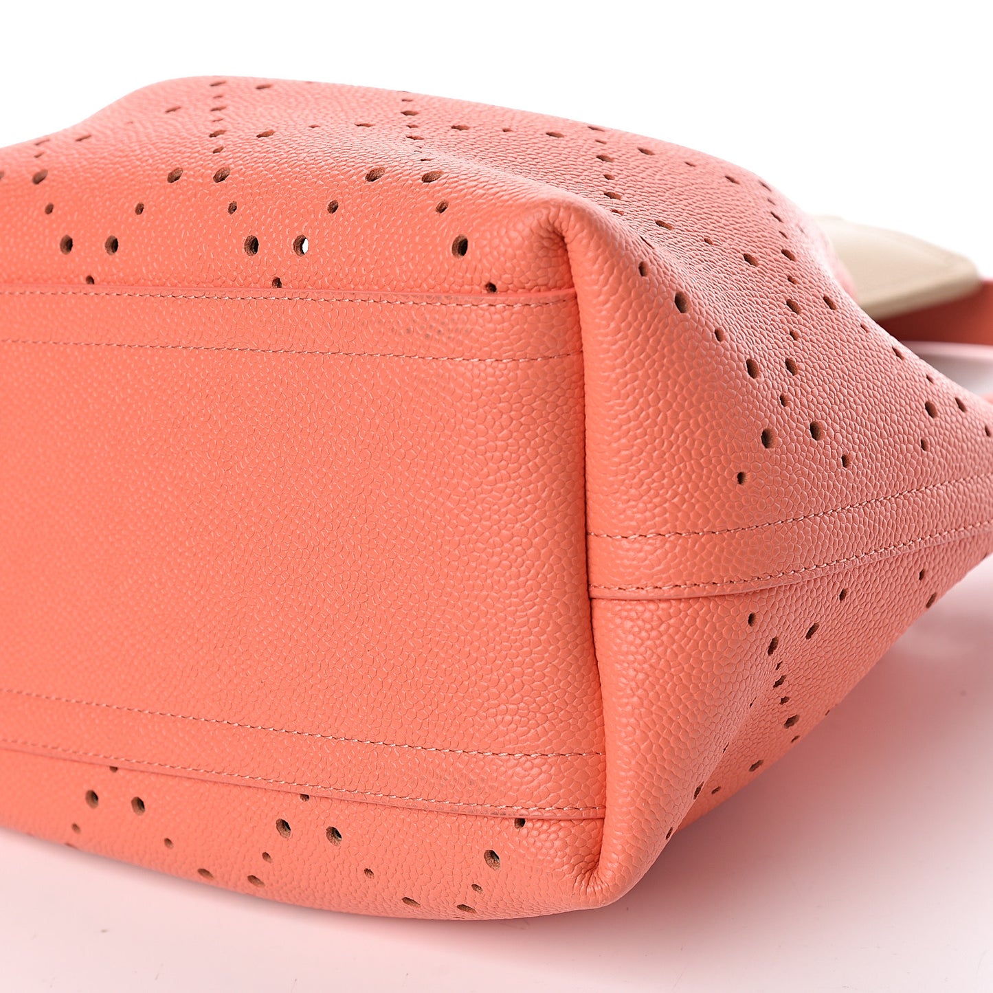 Caviar Perforated Drawstring CC Bag Coral Beige