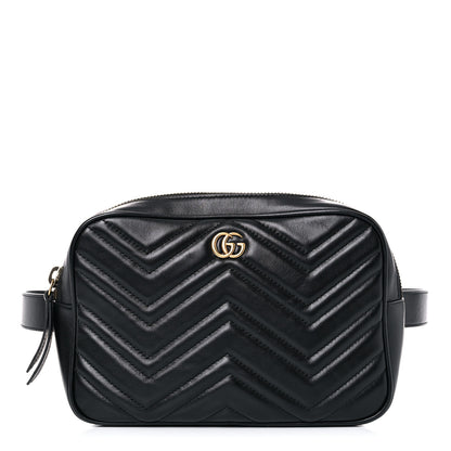 Gucci Calfskin Matelasse Mens GG Marmont Belt Bag 110 44 Black 1 of 17