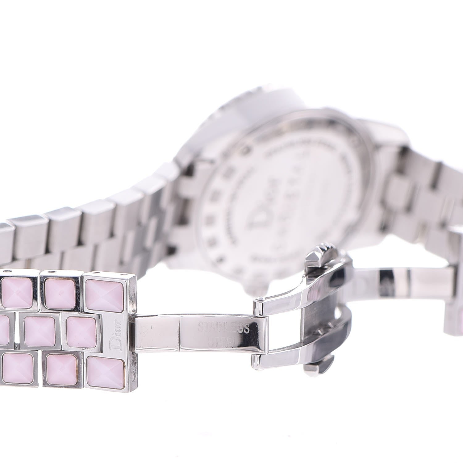 Christian Dior Stainless Steel Diamond Pave Bezel Sapphire 29mm Christal Quartz Watch Pink 7 of 8