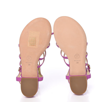 Chanel Lambskin Gripoix Flat Sandals 38 Purple 6 of 8