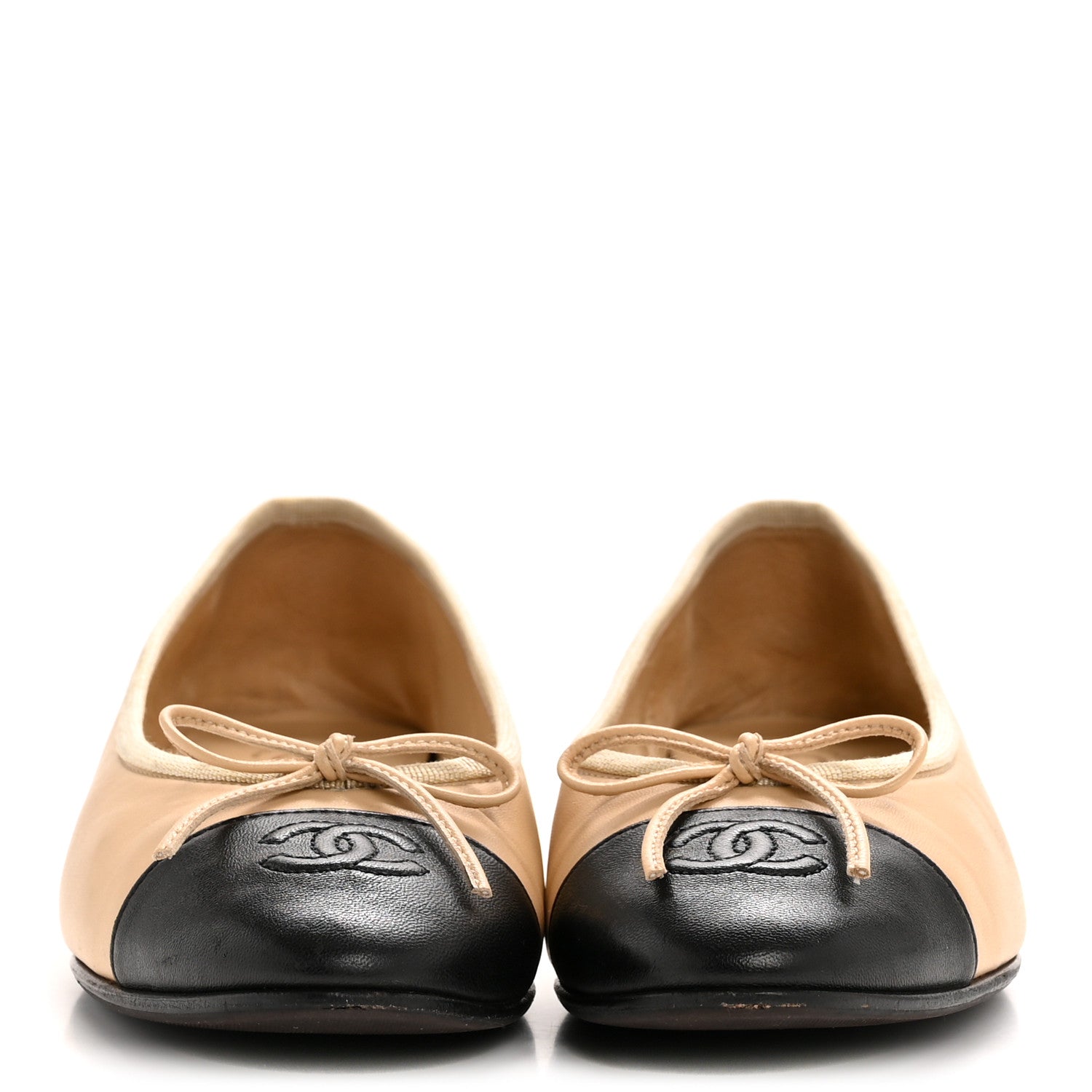 Chanel Lambskin Cap Toe CC Ballerina Flats 37 Beige Black 3 of 11