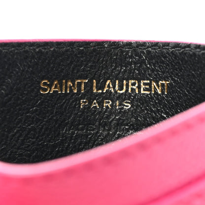Saint Laurent Grain De Poudre Matelasse Chevron Monogram Credit Card Case Fresh Fuxia 6 of 9