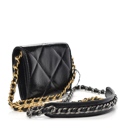 Chanel Shiny Crumpled Calfskin Quilted Chanel 19 Flap Coin Purse With Chain Black 3 of 10