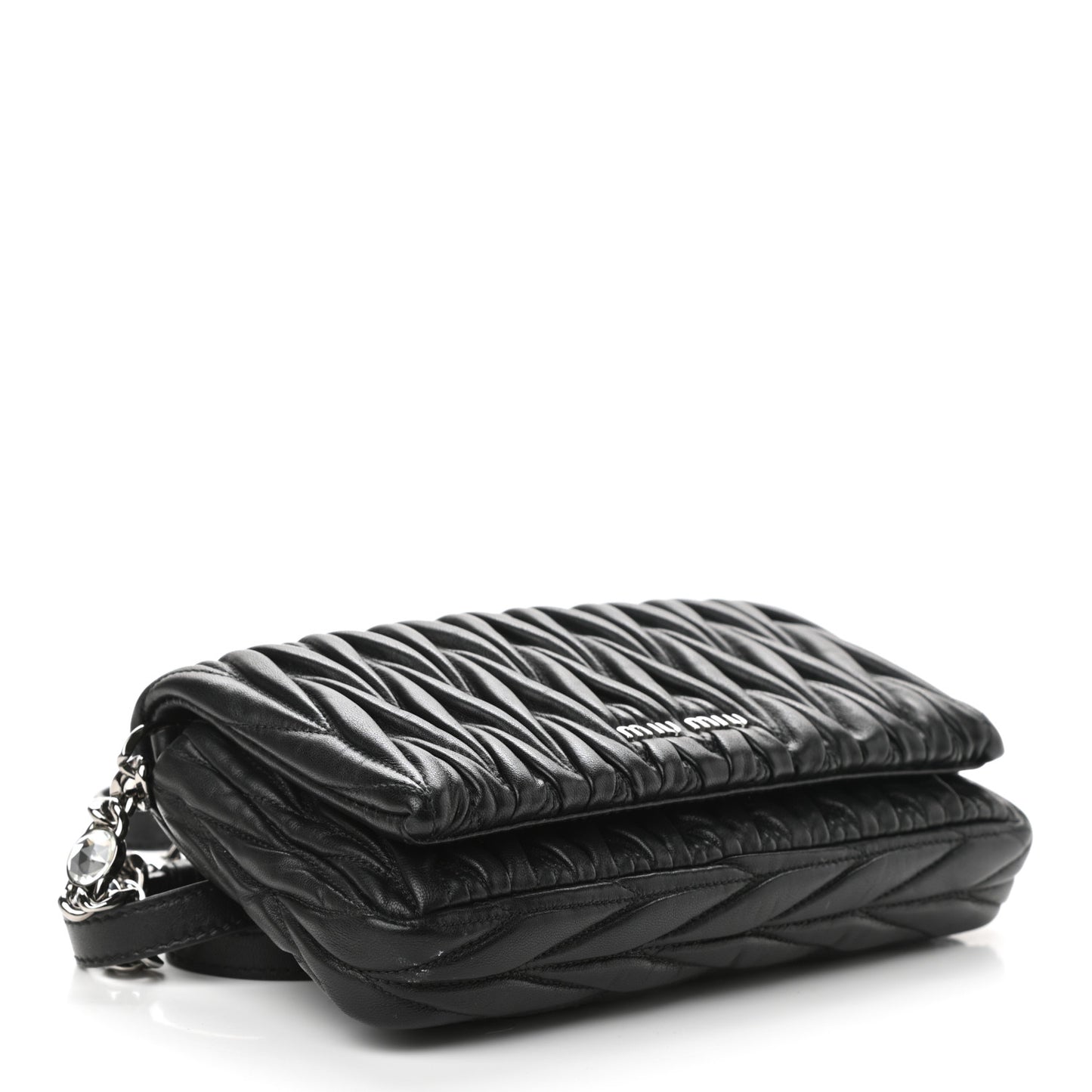 Nappa Matelasse Crystal Chain Crossbody Bag Black