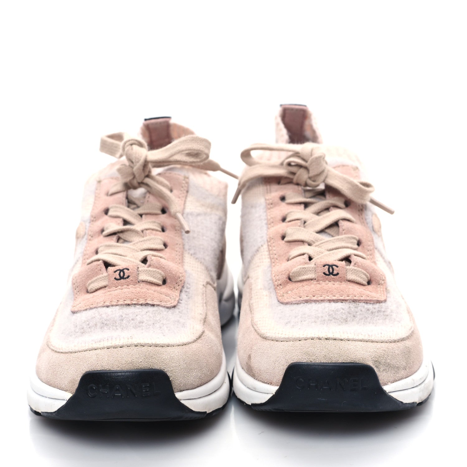 Chanel Mesh Suede Fabric Womens CC Sneakers 38 Light Pink 2 of 9