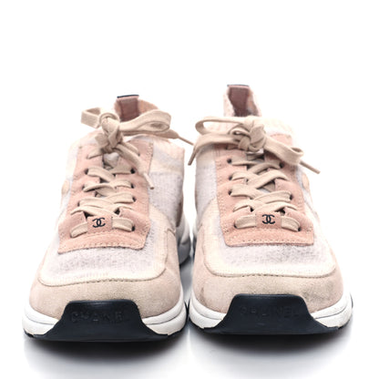 Chanel Mesh Suede Fabric Womens CC Sneakers 38 Light Pink 2 of 9