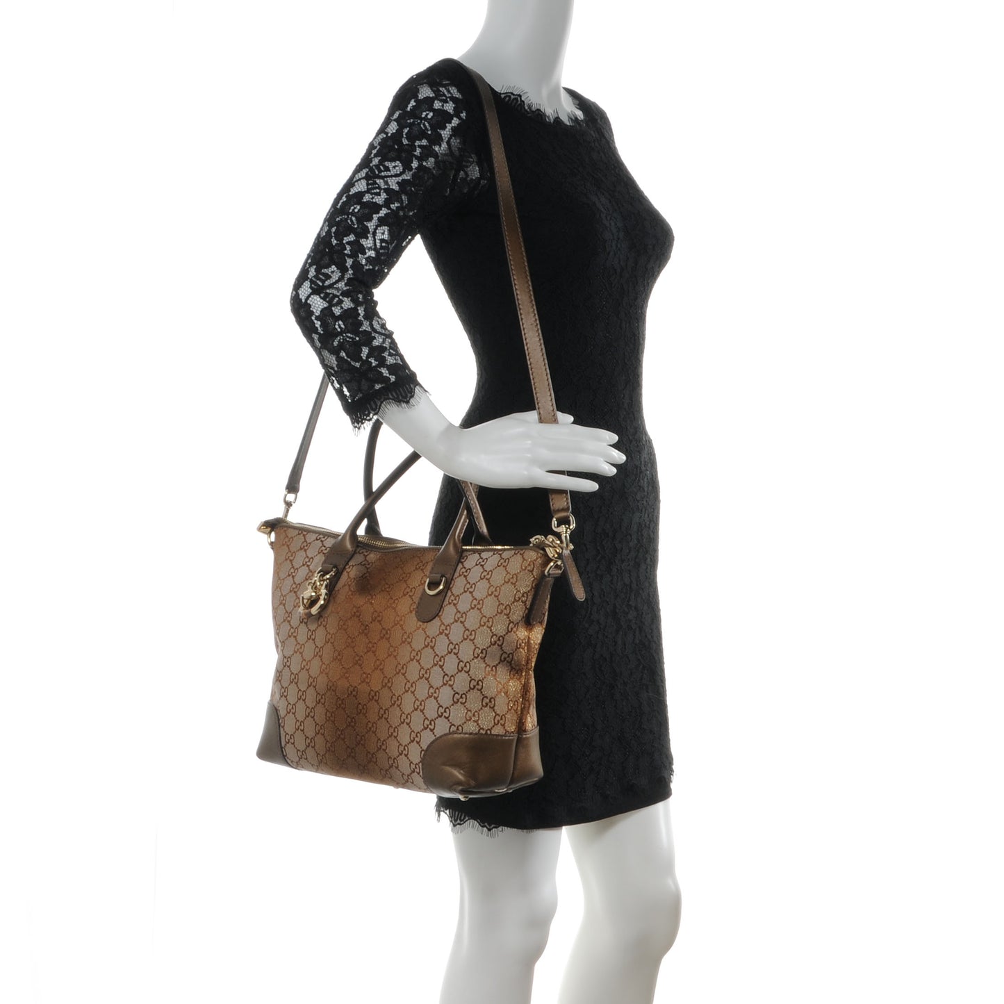 Monogram Lurex Heart Bit Charm Top Handle Tote Bronze