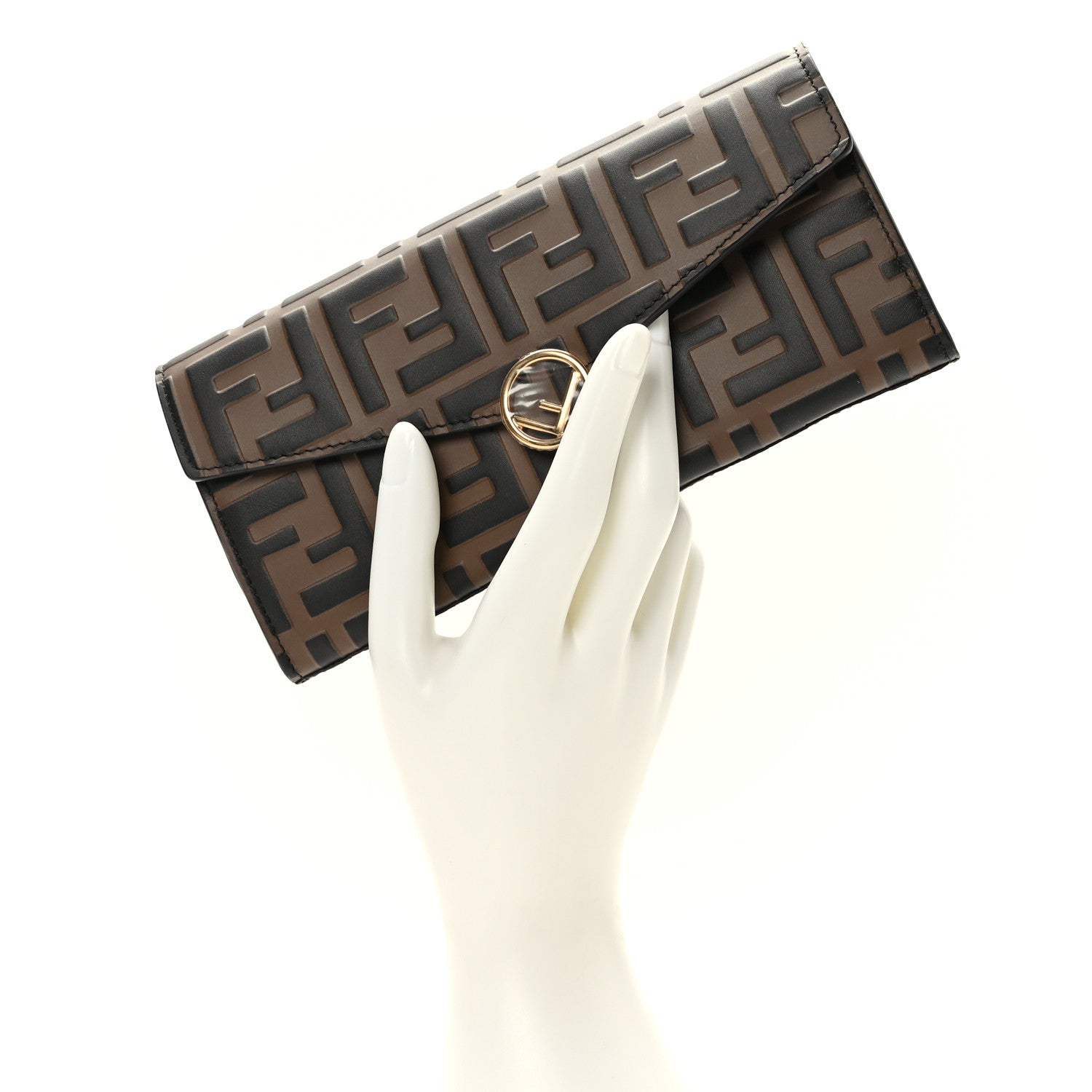 Fendi Vitello Soft F is Fendi Bi-Color FF 1974 Embossed Continental Envelope Wallet On Chain Maya Black 2 of 8