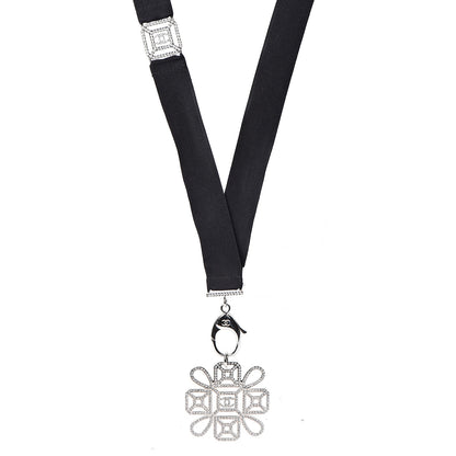 Chanel Crystal CC Cross Lanyard Necklace Black Silver 1 of 6
