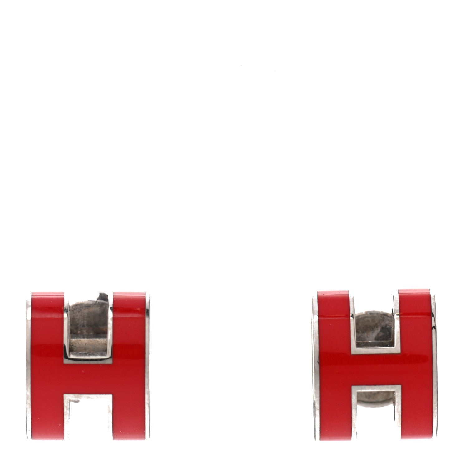Hermes Palladium Lacquered Pop H Earrings Rouge Corail 1 of 4