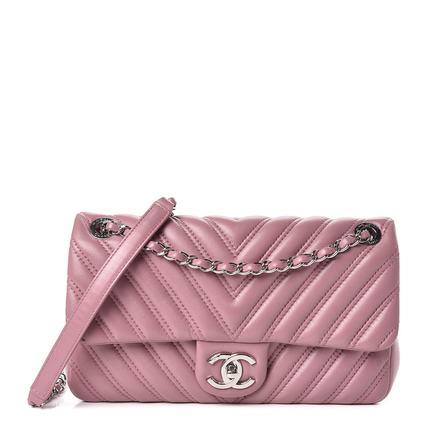 Chanel Lambskin Chevron Double Stitch Medium Single Flap Pink 1 of 14