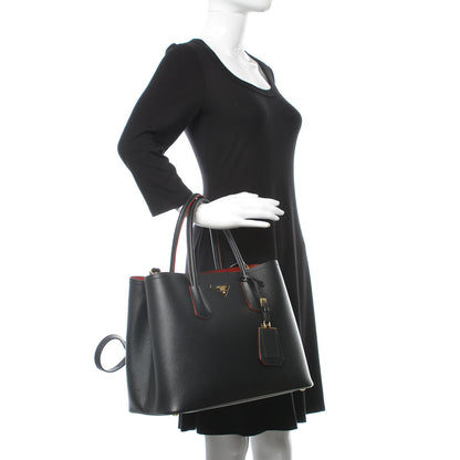 Prada Saffiano Cuir Large Double Bag Black Fuoco 2 of 11