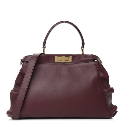 Fendi Vitello Seta Waves Bi-Color Medium Peekaboo Iconic Satchel Bordeaux Latte 1 of 11