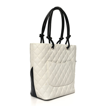 Chanel Calfskin Quilted Medium Cambon Tote White Black 3 of 10