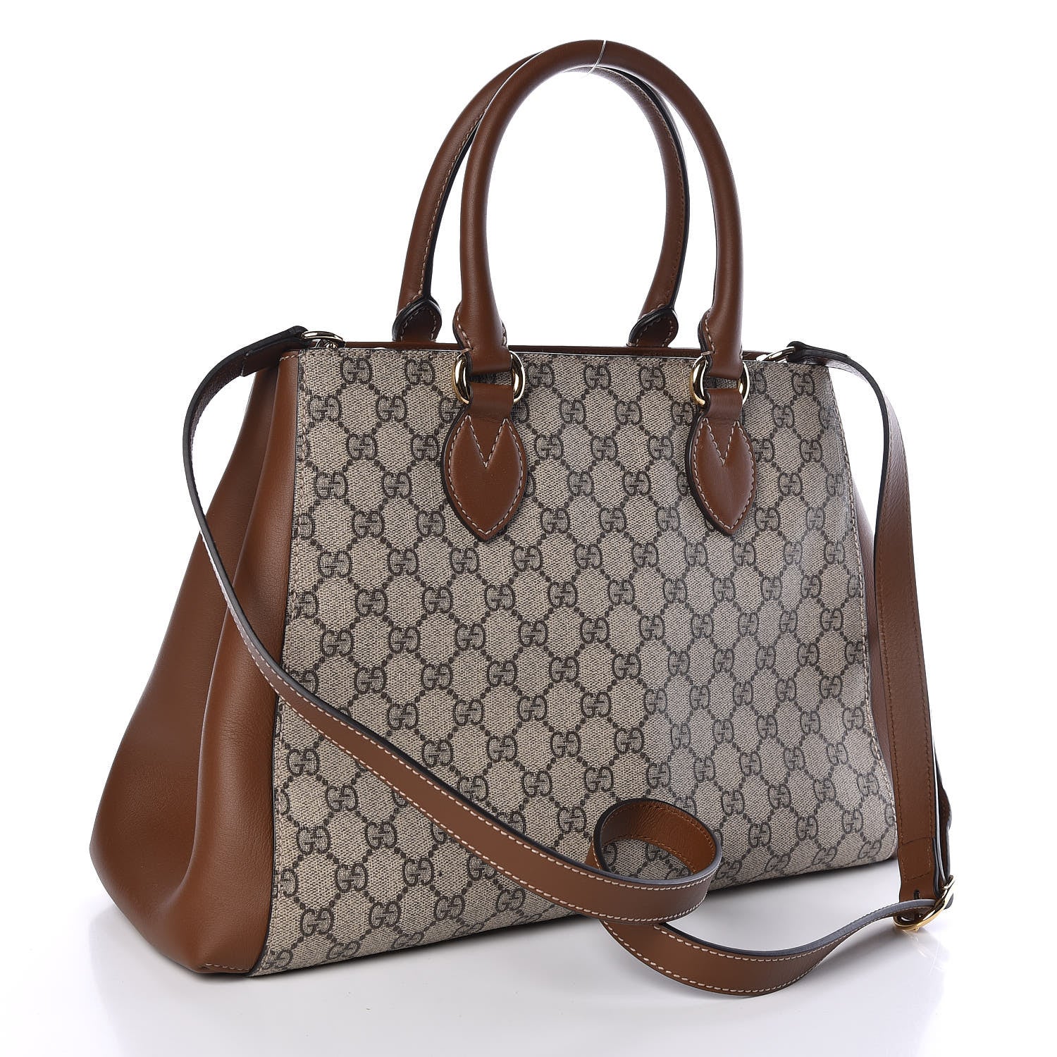 Gucci GG Supreme Monogram Moon Calfskin Top Handle Tote Bag Beige Ebony Tuscany 4 of 9