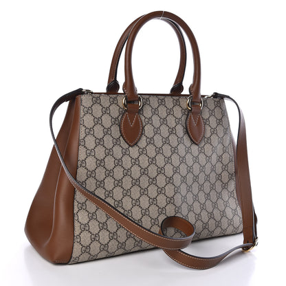 Gucci GG Supreme Monogram Moon Calfskin Top Handle Tote Bag Beige Ebony Tuscany 4 of 9