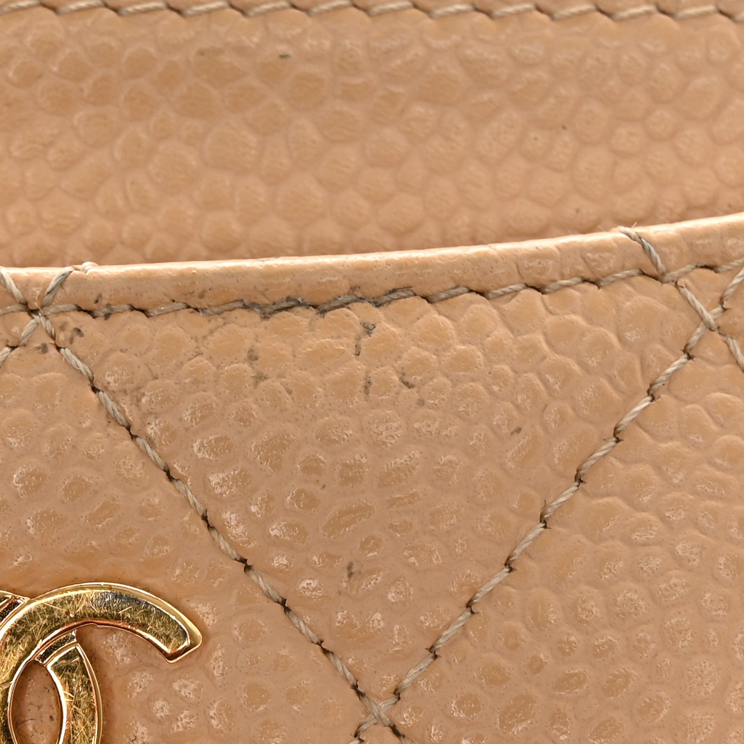 Caviar Quilted Card Holder Beige