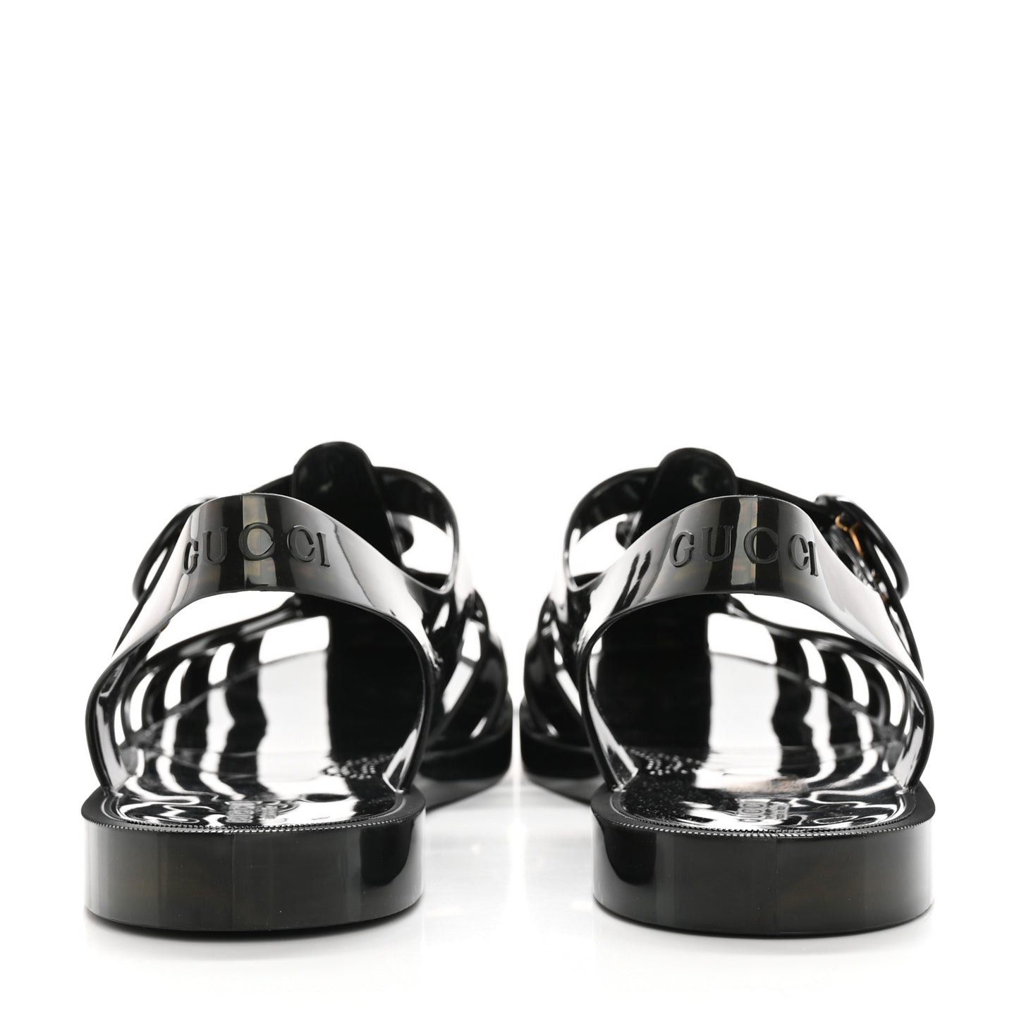 Shiny Rubber Double G Buckle Strap Sandals 10 Black