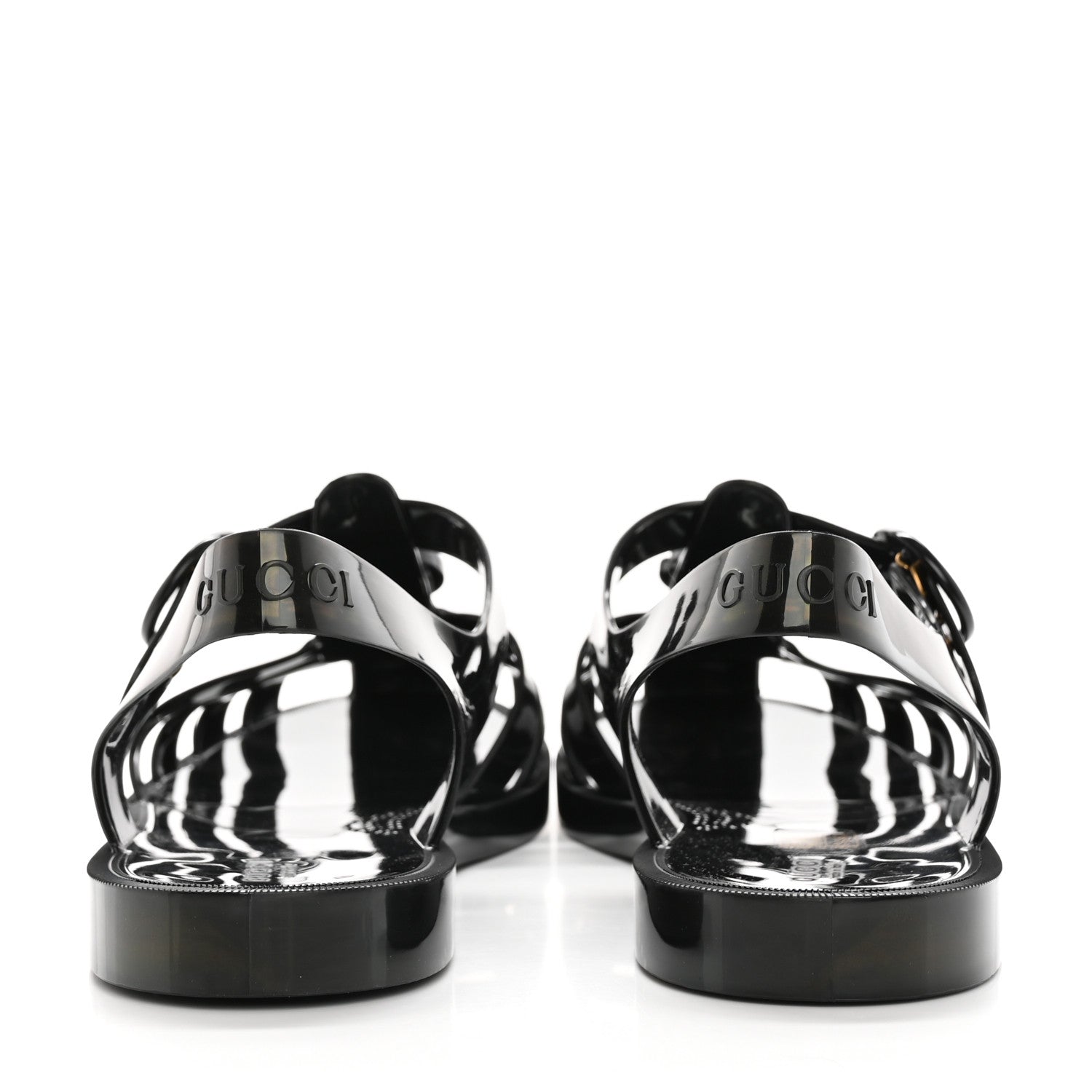 Gucci Shiny Rubber Double G Buckle Strap Sandals 10 Black 8 of 14