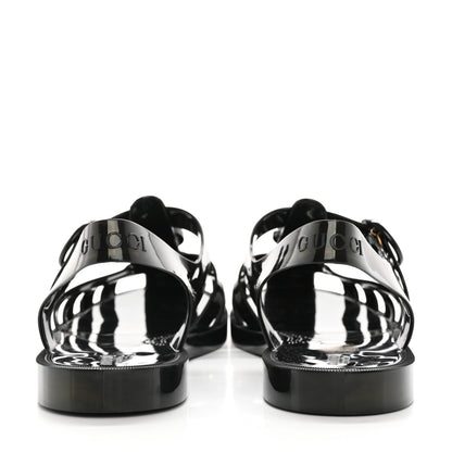 Gucci Shiny Rubber Double G Buckle Strap Sandals 10 Black 8 of 14