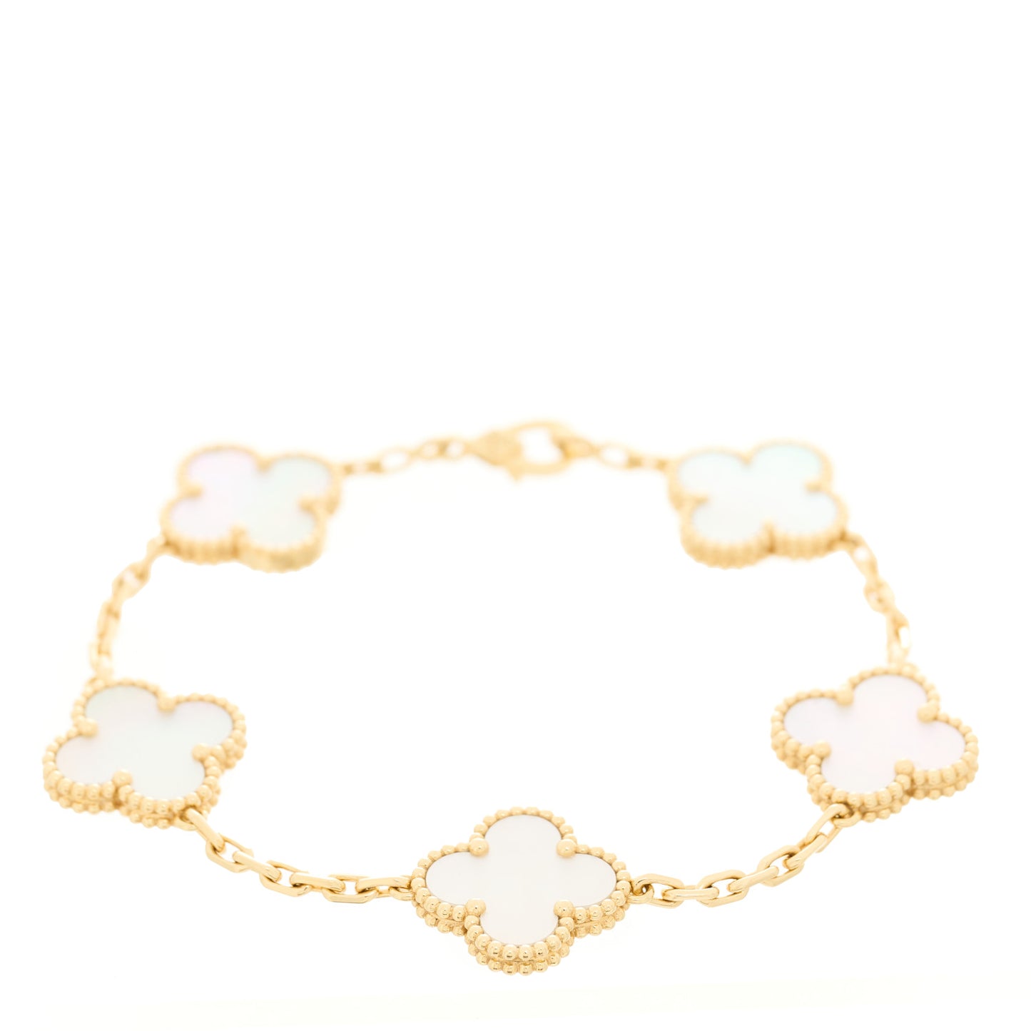 18K Yellow Gold Mother of Pearl 5 Motifs Vintage Alhambra Bracelet