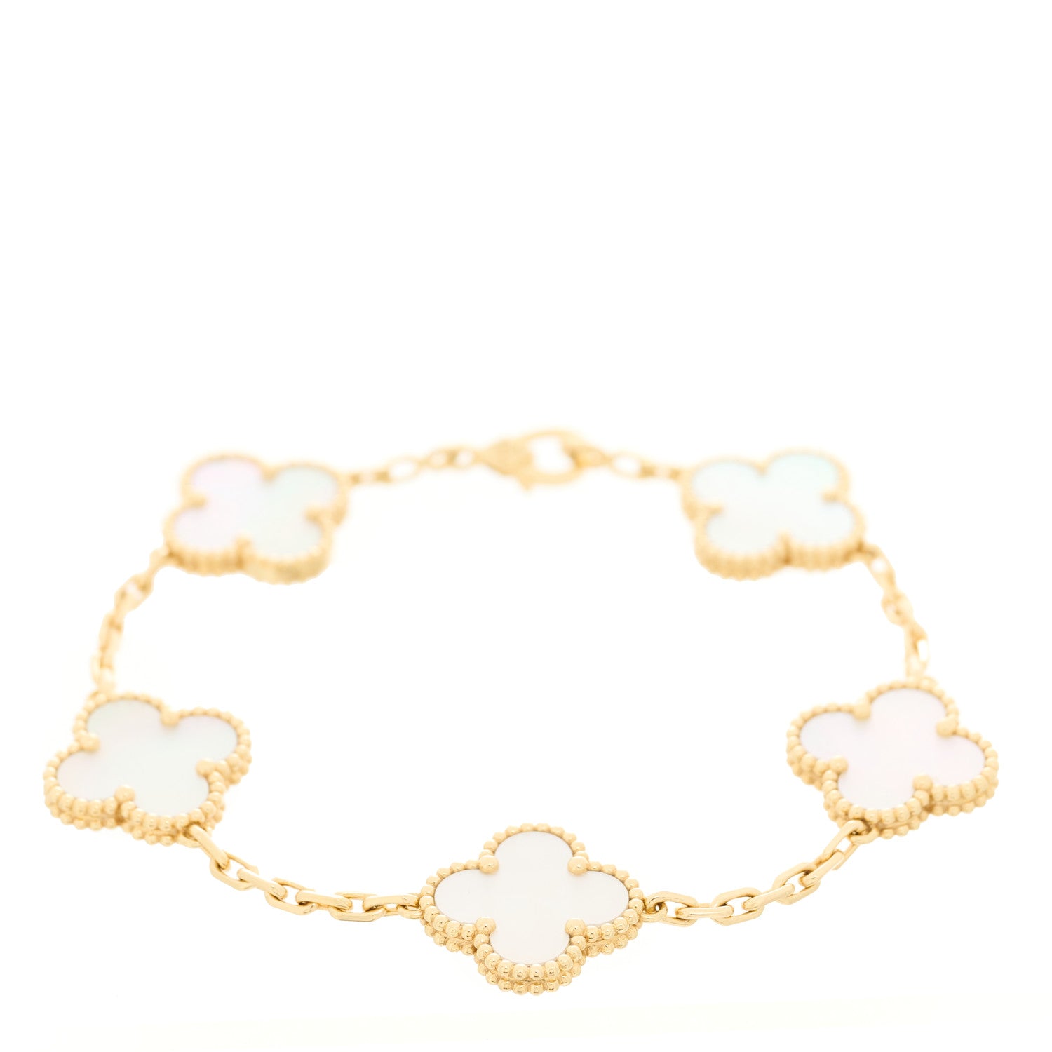 Van Cleef & Arpels 18K Yellow Gold Mother of Pearl 5 Motifs Vintage Alhambra Bracelet 1 of 4