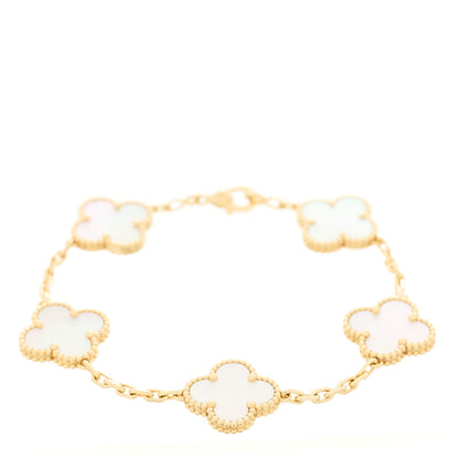 Van Cleef & Arpels 18K Yellow Gold Mother of Pearl 5 Motifs Vintage Alhambra Bracelet 1 of 4