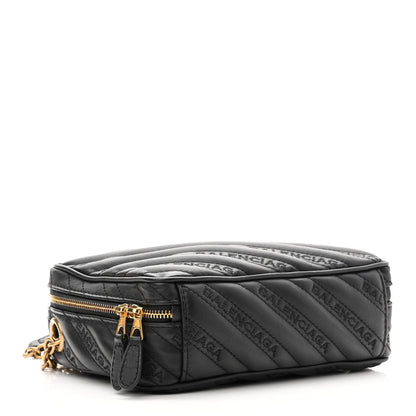 Balenciaga Calfskin Logo Matelasse Chain Strap Blanket Reporter XS Black 4 of 10